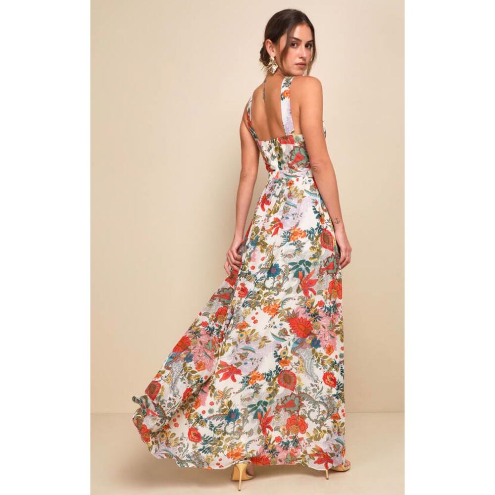 Lulus Lilja Cream Floral Paisley Print Maxi Dress-Size Medium - Picture 2 of 7